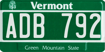 VT license plate ADB792