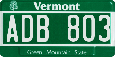 VT license plate ADB803
