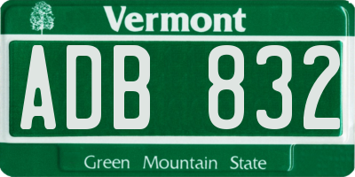 VT license plate ADB832