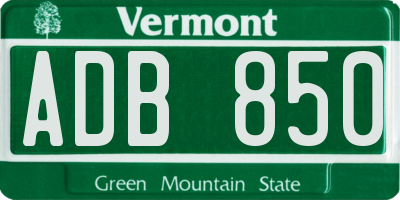 VT license plate ADB850