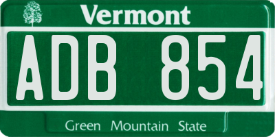 VT license plate ADB854