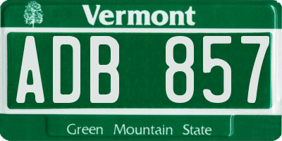 VT license plate ADB857