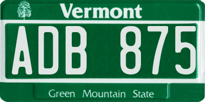 VT license plate ADB875