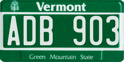 VT license plate ADB903