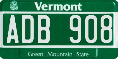 VT license plate ADB908