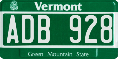 VT license plate ADB928