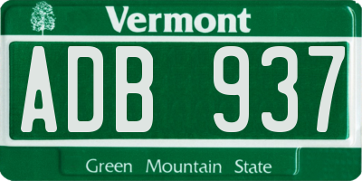 VT license plate ADB937