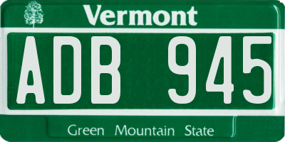 VT license plate ADB945