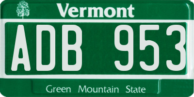 VT license plate ADB953