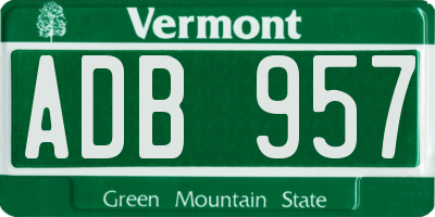VT license plate ADB957