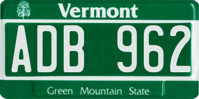 VT license plate ADB962