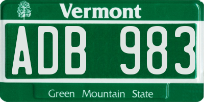 VT license plate ADB983