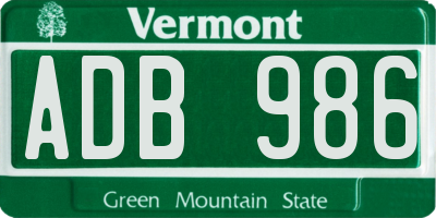 VT license plate ADB986