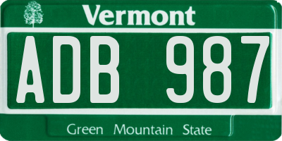VT license plate ADB987