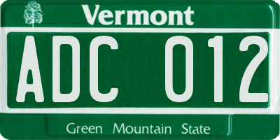 VT license plate ADC012