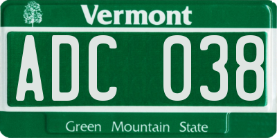 VT license plate ADC038