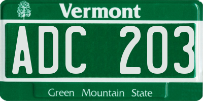 VT license plate ADC203