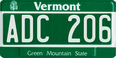 VT license plate ADC206