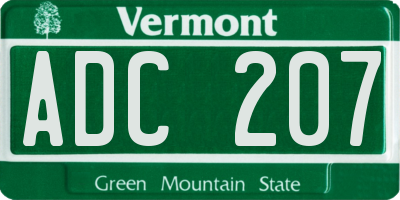 VT license plate ADC207