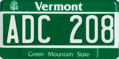 VT license plate ADC208