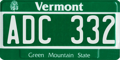 VT license plate ADC332