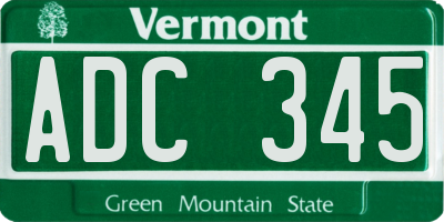 VT license plate ADC345