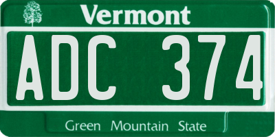 VT license plate ADC374