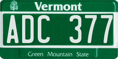 VT license plate ADC377