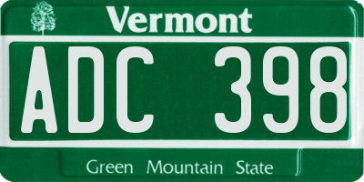 VT license plate ADC398