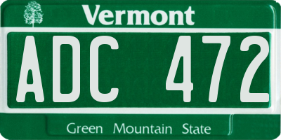 VT license plate ADC472