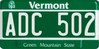 VT license plate ADC502