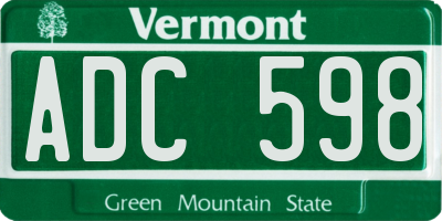 VT license plate ADC598
