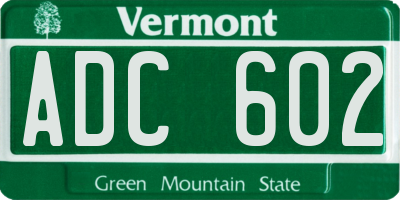 VT license plate ADC602