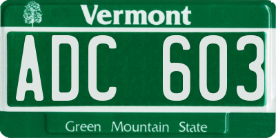 VT license plate ADC603