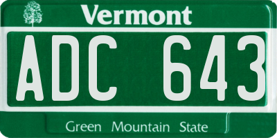 VT license plate ADC643