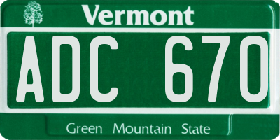VT license plate ADC670