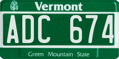 VT license plate ADC674