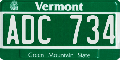 VT license plate ADC734