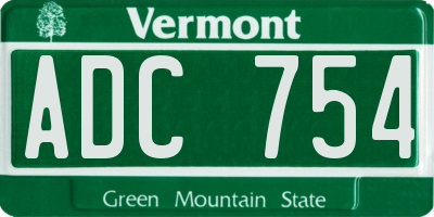VT license plate ADC754