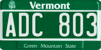 VT license plate ADC803