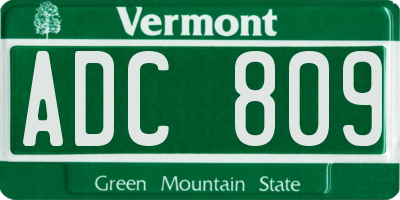 VT license plate ADC809