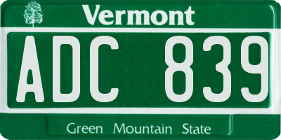 VT license plate ADC839