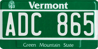 VT license plate ADC865