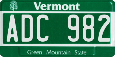 VT license plate ADC982