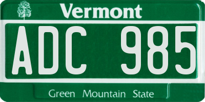 VT license plate ADC985
