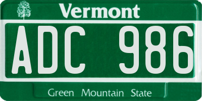 VT license plate ADC986