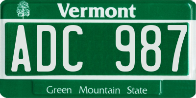 VT license plate ADC987
