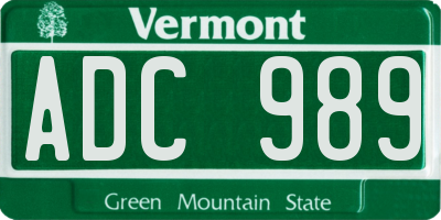 VT license plate ADC989