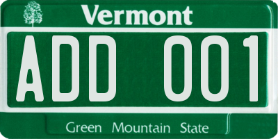 VT license plate ADD001