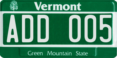 VT license plate ADD005